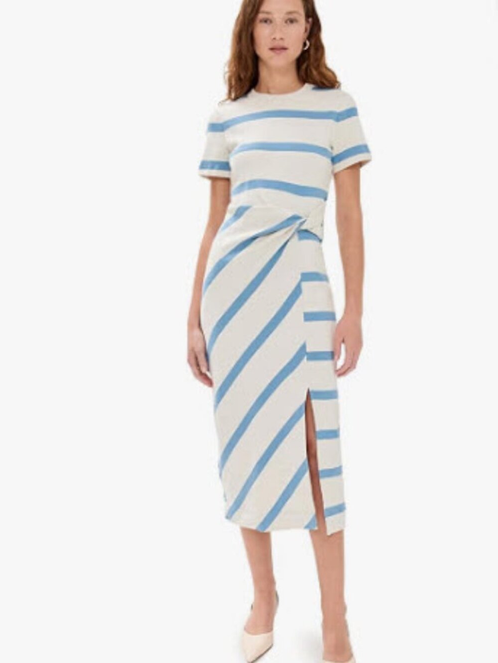 Womens Tanya Taylor Blue Cream (Item-448) Short Sleeve Striped Cody Dress XL